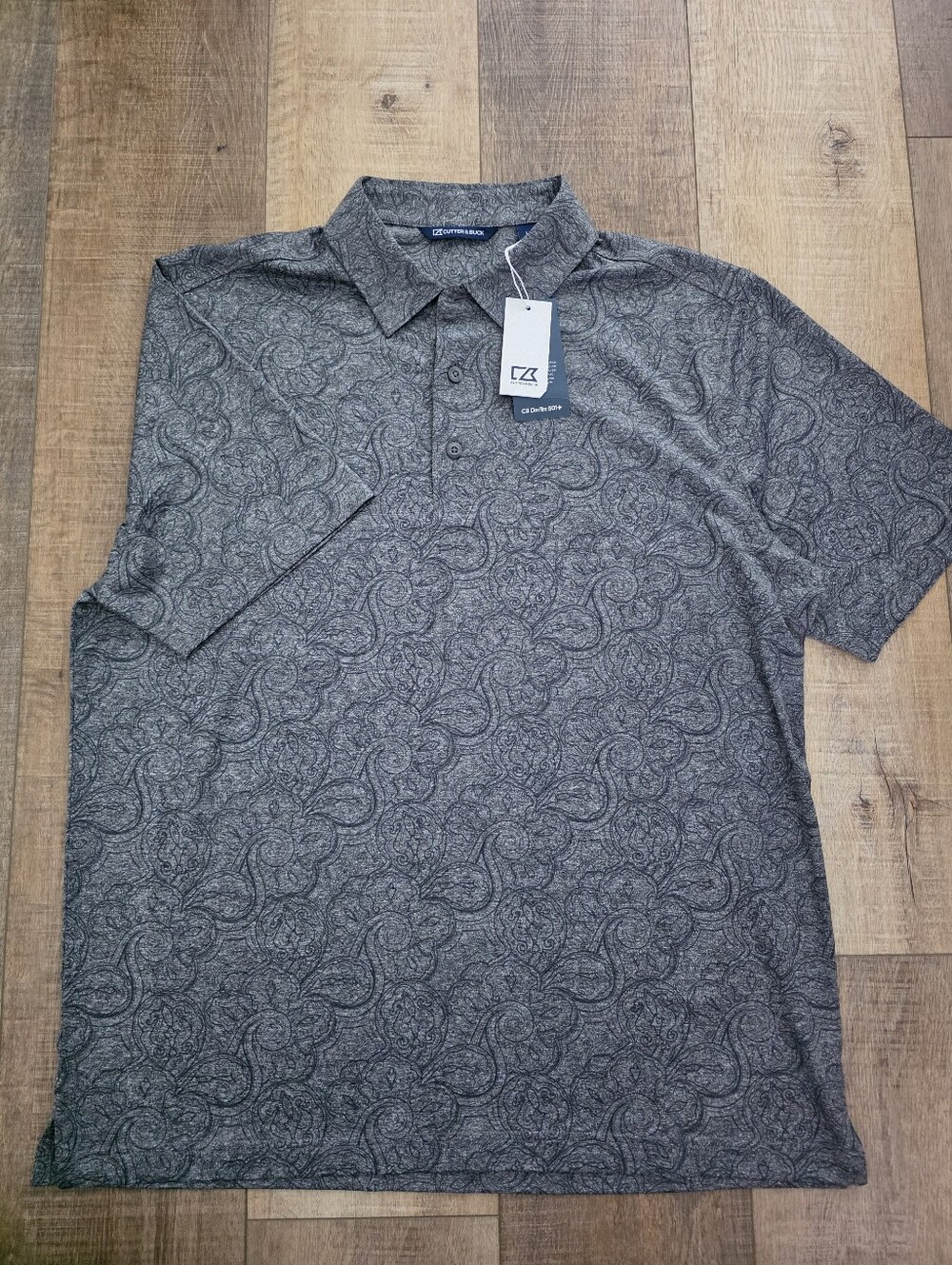 Cutter & Buck Men’s Gray Paisley Short-Sleeve Polo - Size Large - NWT